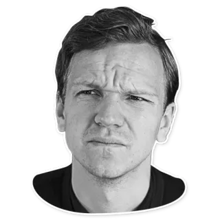 😞 homem, rosto, retrato, pessoa, expressão, sério, preto e branco telegram sticker