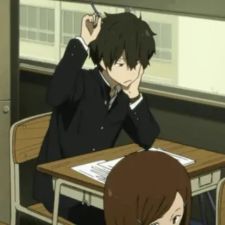 ☁ Anime, Escuela, Estudiante, Escritorio, aburrido whatsapp sticker