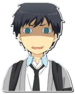 😳 Anime, Personaggio, preoccupato, Sticker, Cartone animato, Ragazzo, Uniforme scolastica telegram sticker