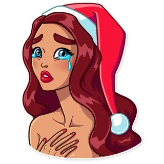😢 Christmas, Santa hat, crying, sad, woman telegram sticker