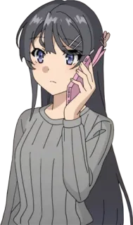 📱 Mai Sakurajima Rascal Does Not Dream of Bunny Girl Senpai anime, girl, phone, sakurajima, mai, brunette, schoolgirl, serious telegram sticker