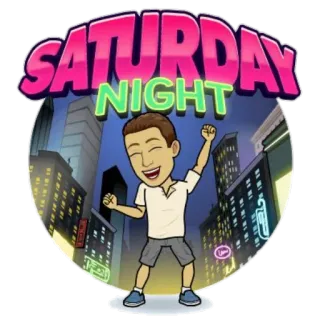 💃 SATURDAY NIGHT samedi, nuit, dessin animé, fête, soirée, danse, Bitmoji telegram sticker