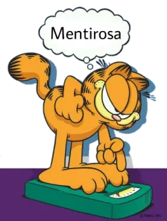 😒 Garfield Mentirosa Garfield, gato, desenho animado, deitado, dedo do meio, balança telegram sticker