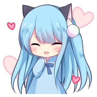 🖤 Anime, Chibi, Lindo, Kawaii, Manga, Corazón, Orejas de gato telegram sticker