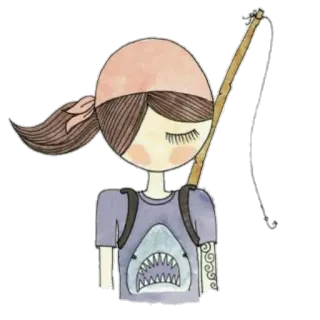 😊 ragazza, pesca, cartone animato, squalo, illustrazione, disegno, adesivo telegram sticker