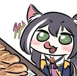 😛 девушка-кошка, аниме, еда, курица, милый, наклейка whatsapp sticker