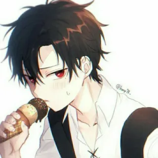 🔮 animé, garçon, glace, yeux rouges, mignon, kawaii telegram sticker