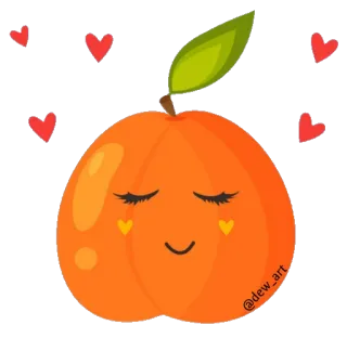 🍑 @dew_art 복숭아, 과일, 귀여운, 하트, 카와이, 만화 telegram sticker