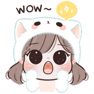 🍥 WOW! fofo, garota, surpresa, exclamação, brilho, orelhas de gato, uau, anime whatsapp sticker