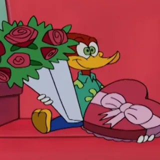 ❤️ Woody Woodpecker cartone animato, picchio, san valentino, amore, cuore, regalo, fiori telegram sticker