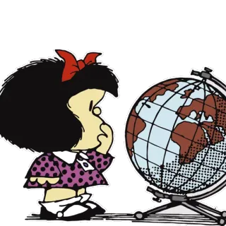 🌏 Mafalda Cartoon, Mädchen, Globus, Denken, Buch whatsapp sticker