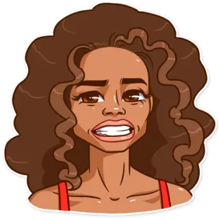 😬 woman, cartoon, curly hair, portrait, illustration telegram sticker