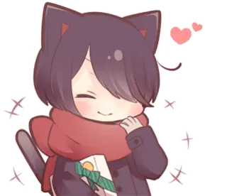😊 gatto, anime, kawaii, carino, cuore, regalo, sciarpa whatsapp sticker