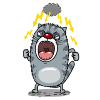 😡 고양이, 화난, 폭풍 구름, 번개, 만화, 소리 지르는 telegram sticker