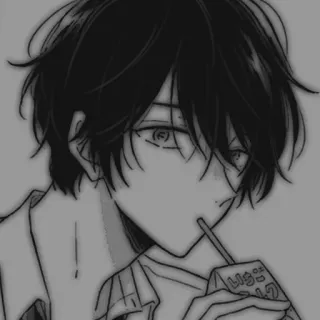 🖤 Anime, Dessin animé, Garçon, Boire, Paille, Jus, Art, Illustration telegram sticker