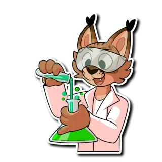 🧪 рысь, мультфильм, ученый, химия, лабораторный халат, мензурка, эксперимент telegram sticker