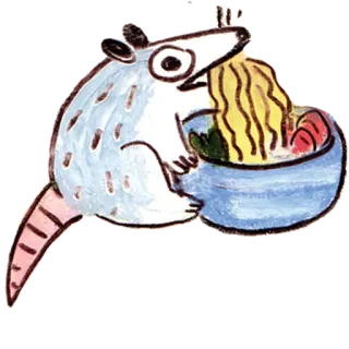 🍜 Opos, Ramen, Jedzenie, Zwierzę, Słodki telegram sticker