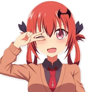 😉 Satania McDowell Kurumizawa Gabriel DropOut Anime, Dziewczyna, Demon, Satania, Gabriel DropOut, Znak pokoju whatsapp sticker
