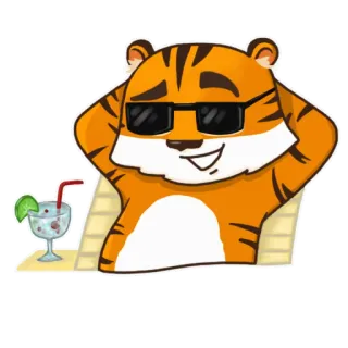 😎 tygrys, zwierzę, okulary przeciwsłoneczne, koktajl, kreskówka, zrelaksowany, lato telegram sticker