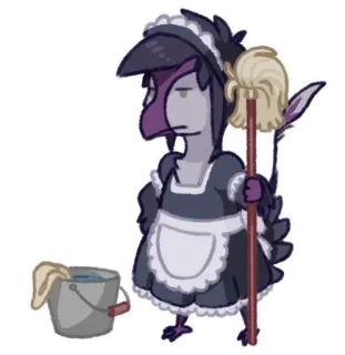 🧹 pássaro, empregada, limpeza, balde, mop, estilo anime telegram sticker