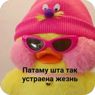 🫥 Lalafanfan duck Патаму шта так устраена жезнь duck, meme, pink, glasses, toy, cute, plush telegram sticker