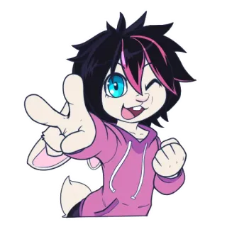 ✌️ Bunnie Lackadaisy bunny, anthropomorphic, cute, peace sign, winking, pink hoodie, furry telegram sticker