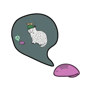 😴 mèo, giọt chất lỏng, mũ xanh lá cây, bong bóng thoại, giấc mơ, nhãn dán telegram sticker
