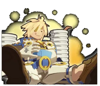 🍛 Sol Badguy Guilty Gear juego de lucha, anime, videojuego, pelo rubio, sentado whatsapp sticker