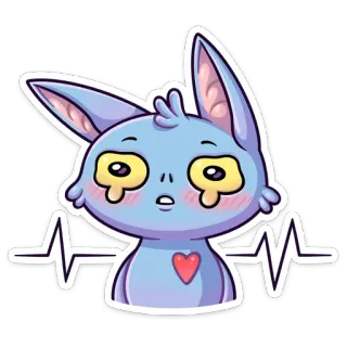 ❤️ Dessin animé, Lapin, Mignon, Coeur, Triste, Pleurant, Émotionnel, Animal telegram sticker