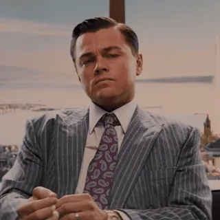 👔 The Wolf of Wall Street Leonardo DiCaprio, Jordan Belfort, El lobo de Wall Street, Película, Traje, Empresario telegram sticker