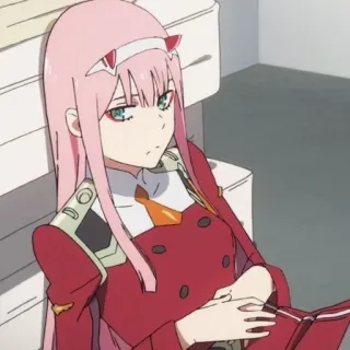 🍢 Zero Two Darling in the Franxx อนิเมะ, ผมสีชมพู, ผู้หญิง, Zero Two, Darling in the Franxx, ตัวละคร telegram sticker