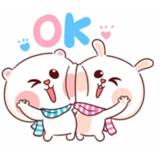 👌 OK süß, tiere, cartoon, kawaii, fröhlich, freundschaft, hase, bär telegram sticker