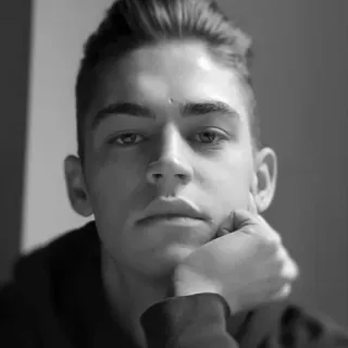 🔸 Hero Fiennes Tiffin retrato, ator, preto e branco, celebridade, homem telegram sticker