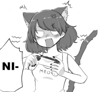 😾 NI- アニメ, 猫耳, 不快, テキスト telegram sticker