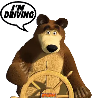 🚗 I'M DRIVING bear, driving, cartoon, steering wheel whatsapp sticker