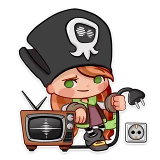 📺 sticker, cartoon, pirat, fernsehen, strom, stecker, steckdose, elektrisch whatsapp sticker