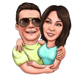 💑 pasangan, kartun, potret, ilustrasi, pelukan, kacamata hitam, hubungan, cinta telegram sticker