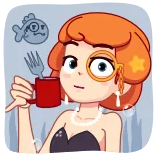 🎩 Cartoon, Figur, Frau, Fisch, Tasse telegram sticker