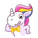 😏 unicorn, kartun, binatang, dasi kupu-kupu, imut telegram sticker