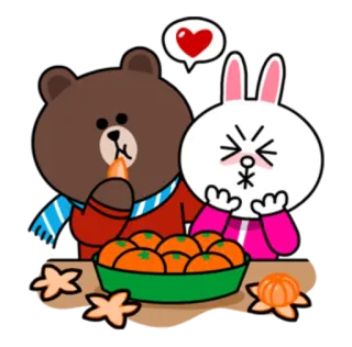 🍊 Brown and Cony การ์ตูน, หมี, กระต่าย, ความรัก, ผลไม้ telegram sticker