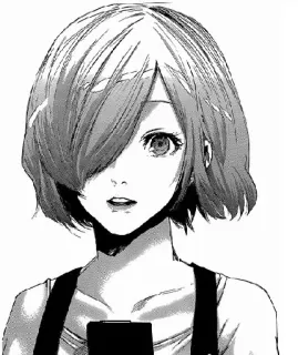 😇 Touka Kirishima Tokyo Ghoul Anime, Manga, Touka Kirishima, Tokyo Ghoul, Personnage féminin, Cheveux courts, Noir et blanc telegram sticker
