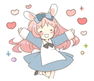 🐰 kawaii, carino, anime, cartoni animati, cuori, coniglio, ragazza, coniglietto telegram sticker