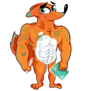 💪 raposa, mídia social, fitness, desenho animado, músculos telegram sticker
