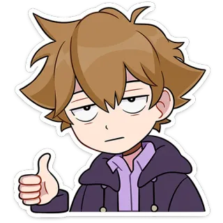👍 Anime, Kreskówka, Chłopak, Kciuk w górę, Chibi, Słodki, Luźny telegram sticker
