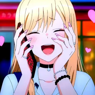 🥰 Anime, Mädchen, lächelnd, Handy, glücklich, blond telegram sticker