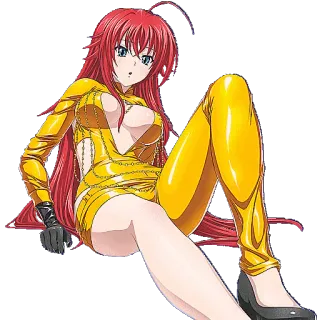 😯 anime, garota, cabelo ruivo, roupa amarela, sexy telegram sticker