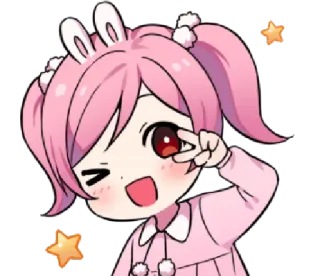✌️ Аниме, Милый, Чиби, Каваи, Девушка, Кролик, Знак мира telegram sticker