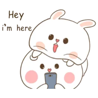 💘 Hey I'm here coelho, fofo, olá, saudação, saudável, animal, desenho animado whatsapp sticker