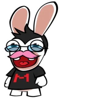 😀 rabbid, rabbit, cartoon, mustache, glasses telegram sticker