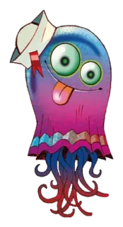 🐙 cartone animato, medusa, personaggio, marinaio, creatura marina, stravagante, divertente telegram sticker